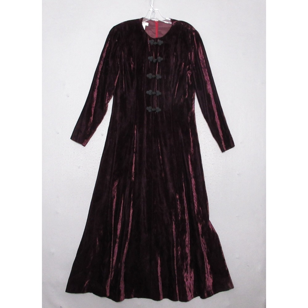 Vintage Liz Claiborne Dress 12 Burgundy Velvet‎ Asian Whimsigoth Midi Grunge 90s